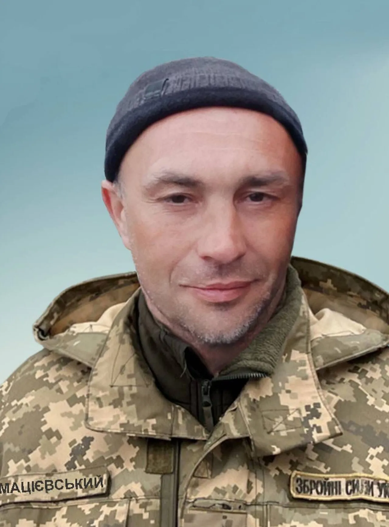 Photograph of Oleksandr Matsiievskyi in military uniform, 2022